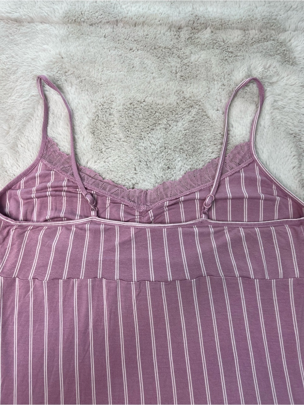 La Vie En Rose Soft Jersey Pink Stripe Camisole Size XL Nightie Lace Trim Cozy - Picture 6 of 11